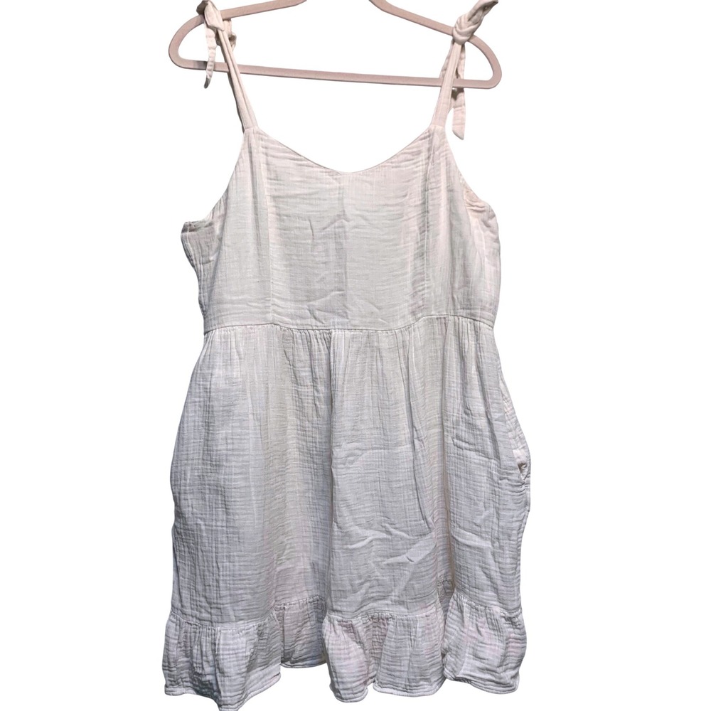 Old Navy Cotton Gauze Tie Shoulder Mini Dress XL White Smocked Romantic Airy